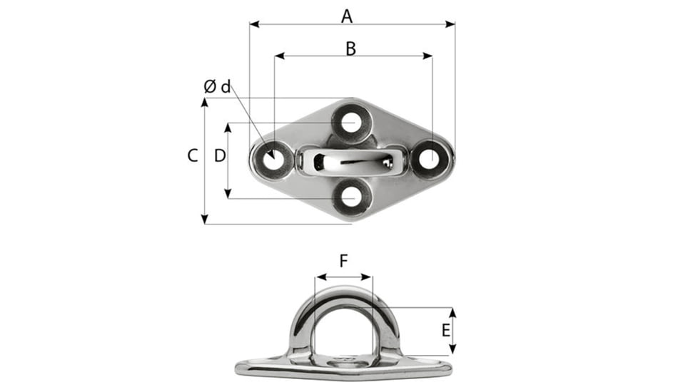 Wichard Marine Diamond Pad Eye - Round - 79mm Length, 3-7/64in, - M6 Screw, 6645