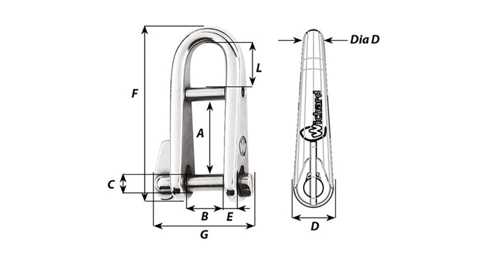 Wichard Marine HR Key Pin Shackle With Bar - 8mm Pin Diameter, 91434