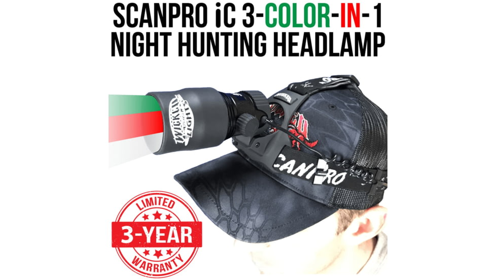 Wicked Hunting Lights ScanPro iC 3-Color-In-1 Night Hunting Headlamp Kit, Green/Red/White, W2025
