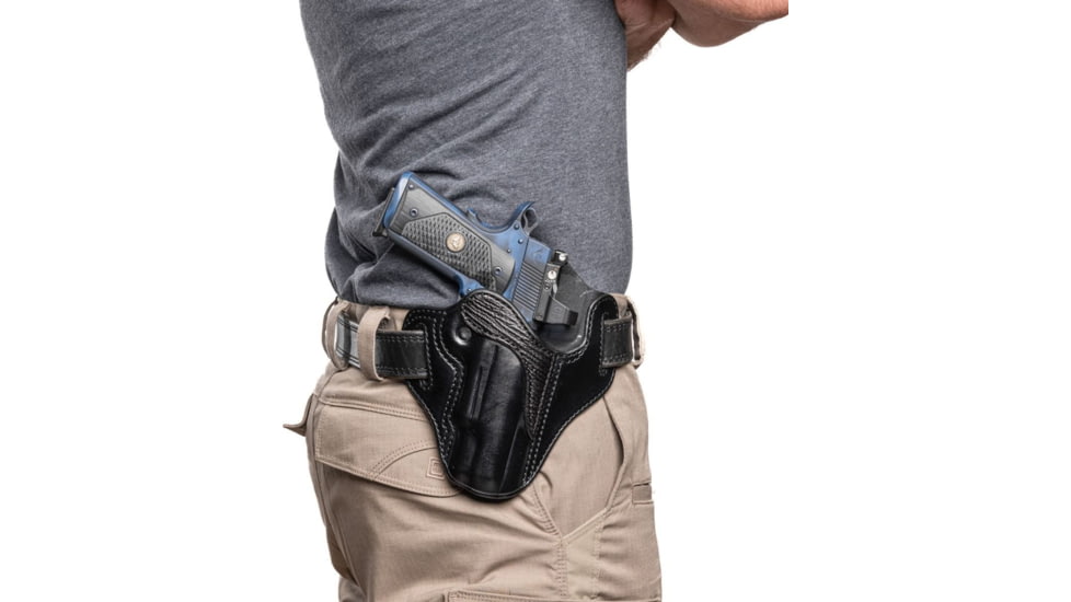 Wilson Combat Optic Ready Cowhide Outside the Waistband Holster w/Rail, Full Size 1911, Right, Black, OR1BLSR15R
