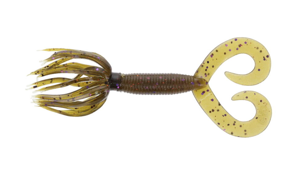 Yamamoto Baits Double Tail Hula Grubs - 10 Packs, Green Pumpkin w/ Purple &amp; Copper Flake, YAM-93-10-330
