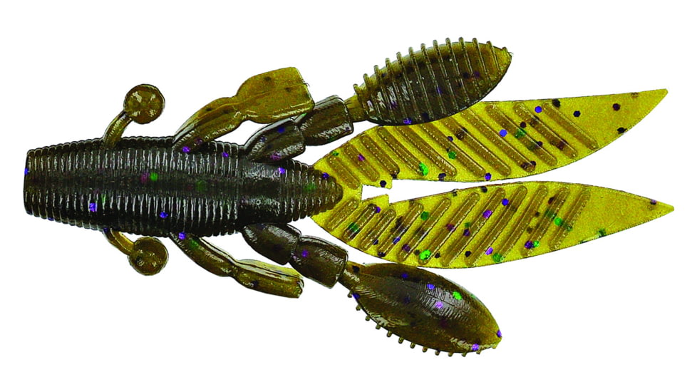 Yamamoto Baits Flappin Hog Creature Bait, 3.75in, 7pk, Green Pumpkin with Large Green &amp; Large Purple, FH-07-301