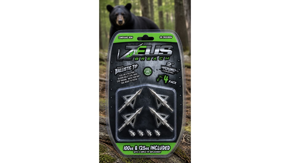 Zeus Breach Broadhead 100 and 125 gr Tips Included 4 Pk, 1503838