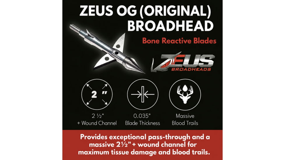 Zeus Broadhead 100 and 125 gr Tips Included 4 Pk, 1503836