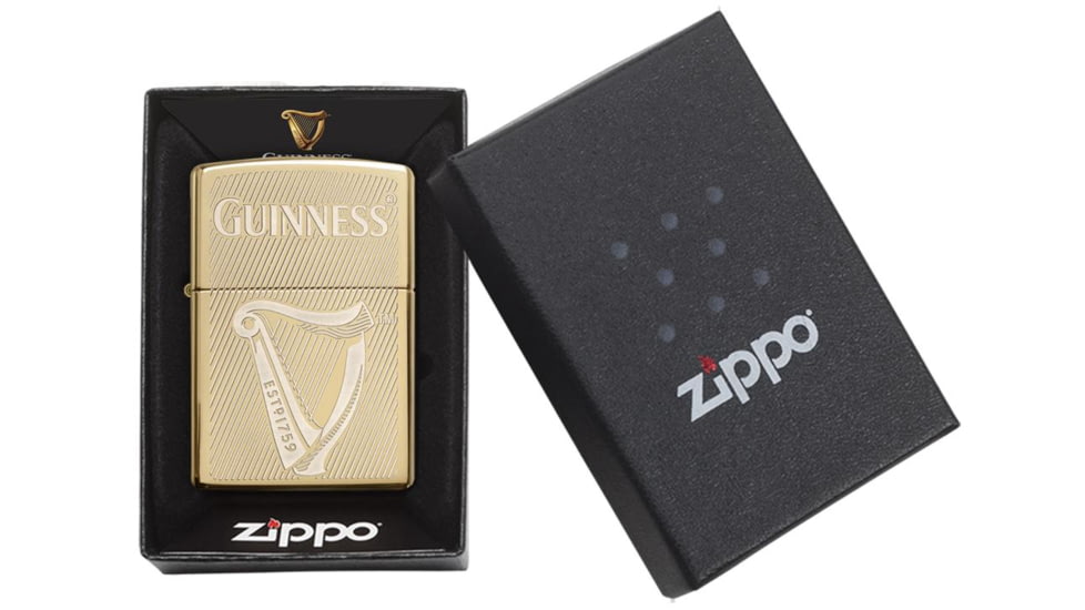 Zippo Harp Guinness High Polish Brass Pocket Lighter, 29651